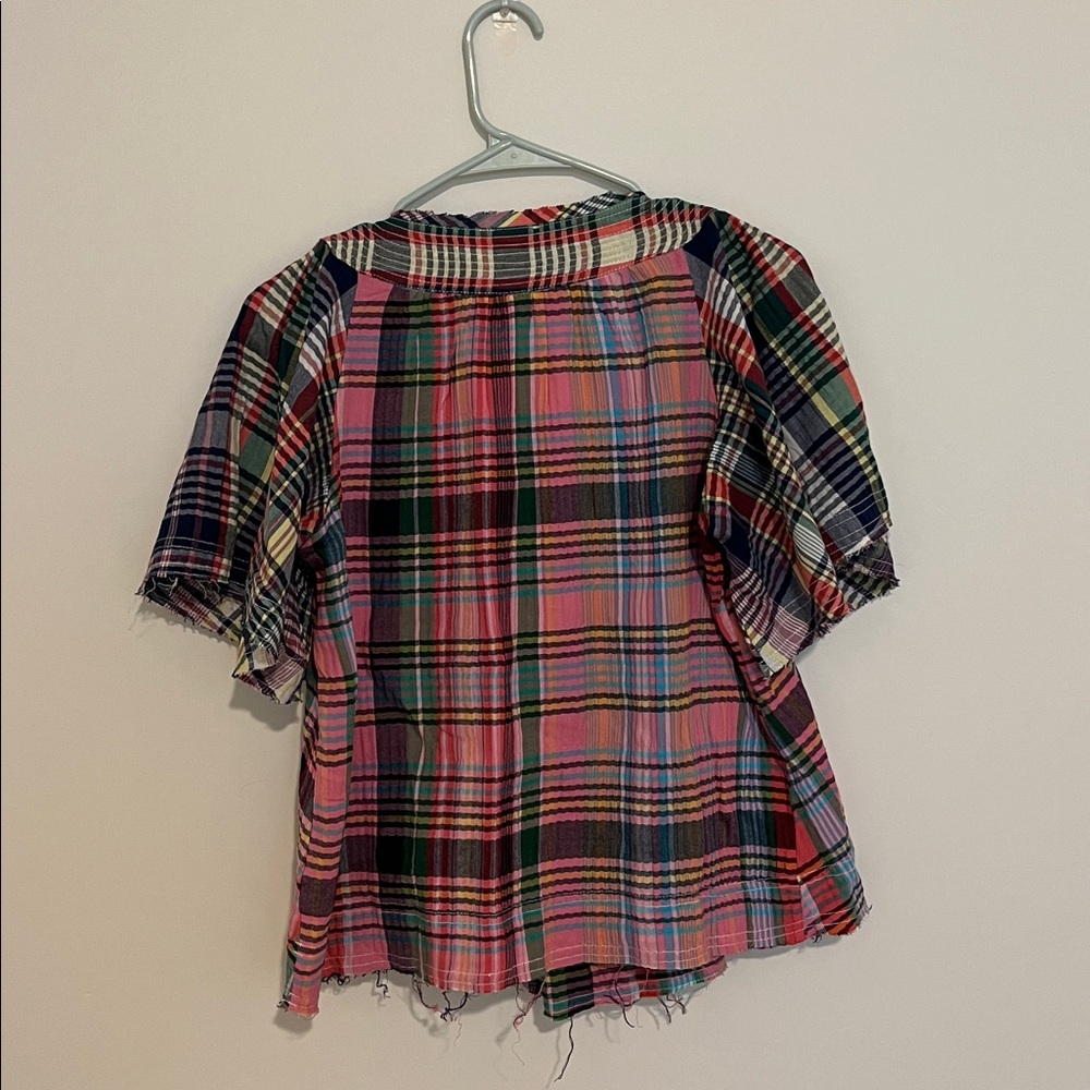 Anthropologie Pilcro Mixed Madras Flutter-Sleeve Blouse - Picture 11 of 13